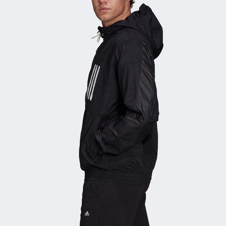 Men's adidas Wnd Mother Contrasting Colors Windproof Hooded Logo Jacket Black GT9769