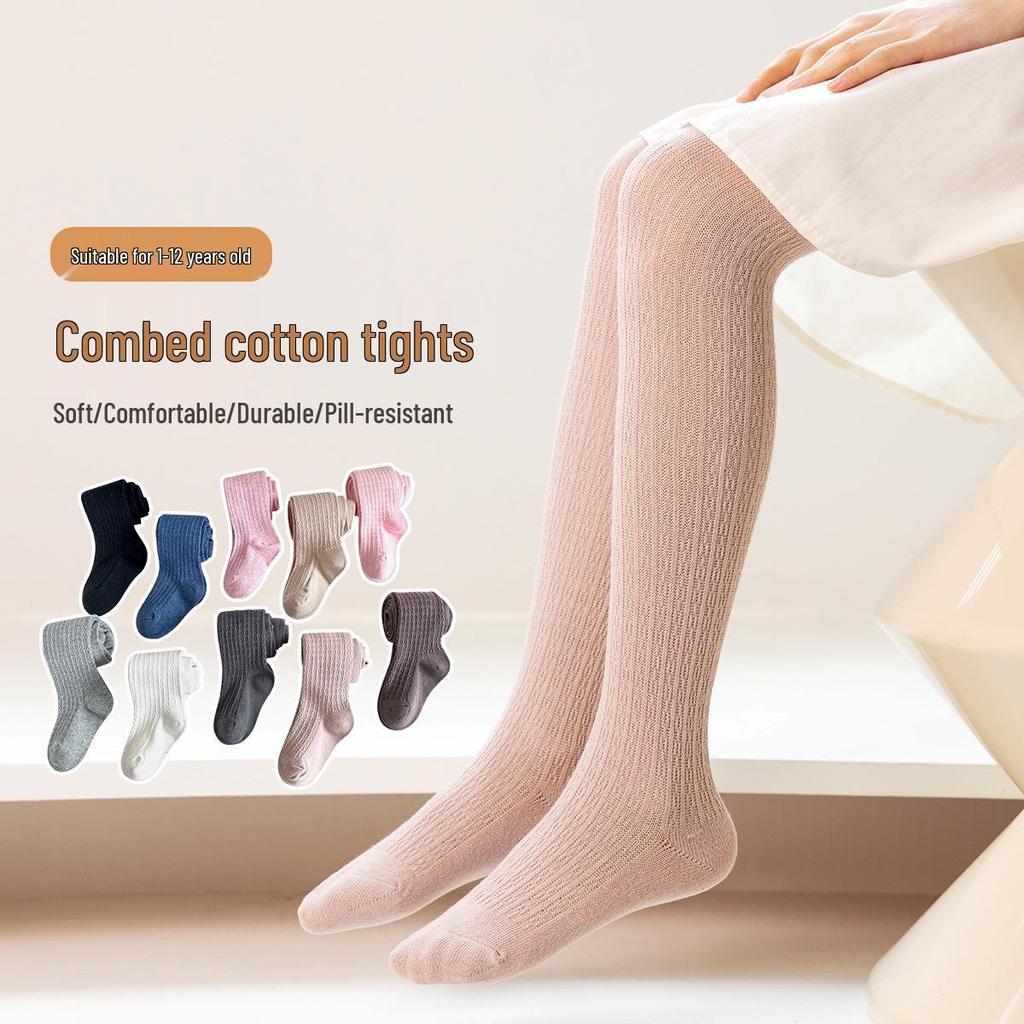 Leggings a doppio ago per bambini: Collant monocolore per primavera e autunno - Versatili collant per bambina/studentessa
