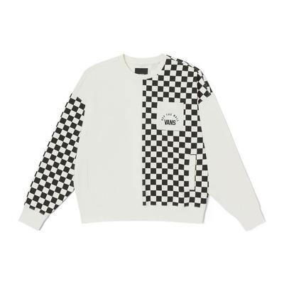 Vans Amerykańska bluza unisex z okrągłym dekoltem i nadrukiem w kratę vintage Off-White VN0002ENFS8