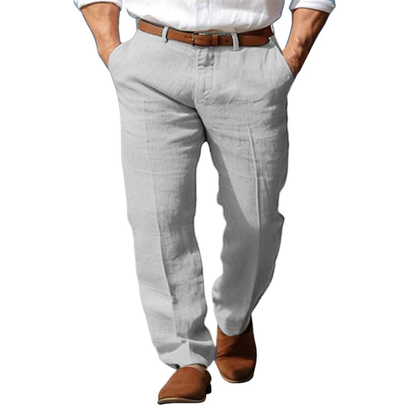 QGOOD Formele Linnen Zomerbroek voor Heren Rechte Pijp Effen Kleur Comfortabel Ademend Formele Zakelijke Mode Basisstijl S grijs