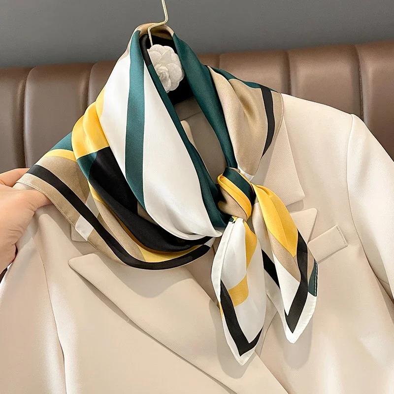Print 70cm Silk Satin Headkerchief Women Luxury Design Neck Tie Scarf Female Hair Hand Wrist Foulard Shawl Hijab Bandana New