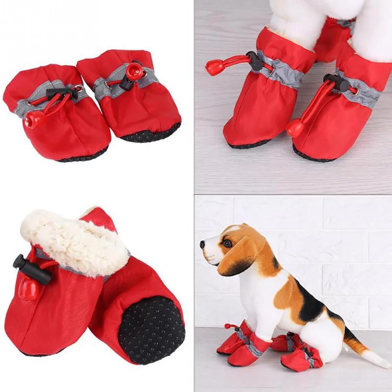 4 Stück/Set Wasserdicht Winter Warm Haustier Hundeschuhe Rutschfest Regen Schnee Stiefel Dick Für Kleine Katzen Welpe Chihuahua Socken Stiefeletten Hunde