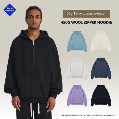 Felpa con cappuccio da uomo pesante oversize con zip, tinta unita, giacca casual americana streetwear