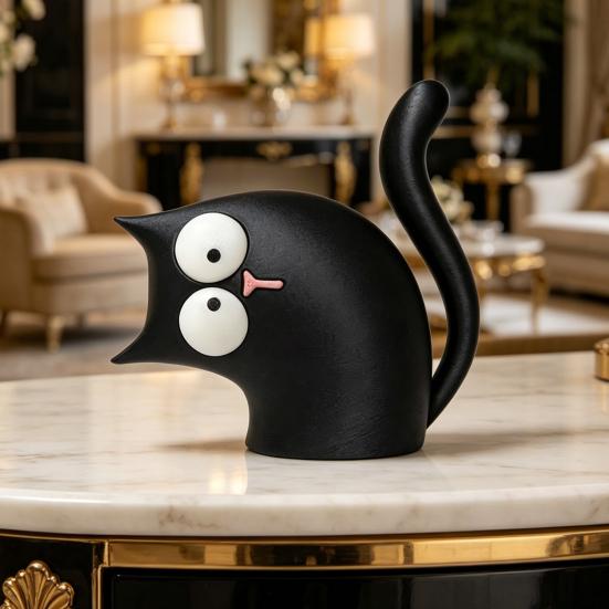 Estatua de Gato Linda Impresa en 3D Pequeña Figura de Gato con Cabeza Inclinada para Decoración de Mesa de Oficina en Casa Estante de TV Estantería