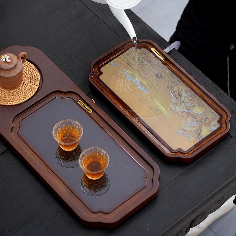 Color Changing Solid Wood Tea Tray Heat Changing Tea Tray Household Small Tea Table