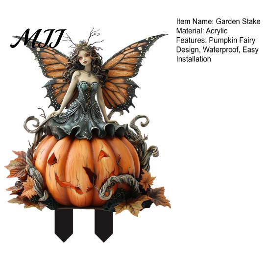 Acrylic Garden Ornament Pumpkin Fairy Stake, 2D Butterfly Wing Yard Festive Stake Art Waterproof Outdoor Halloween Decoration for Lawn Patio