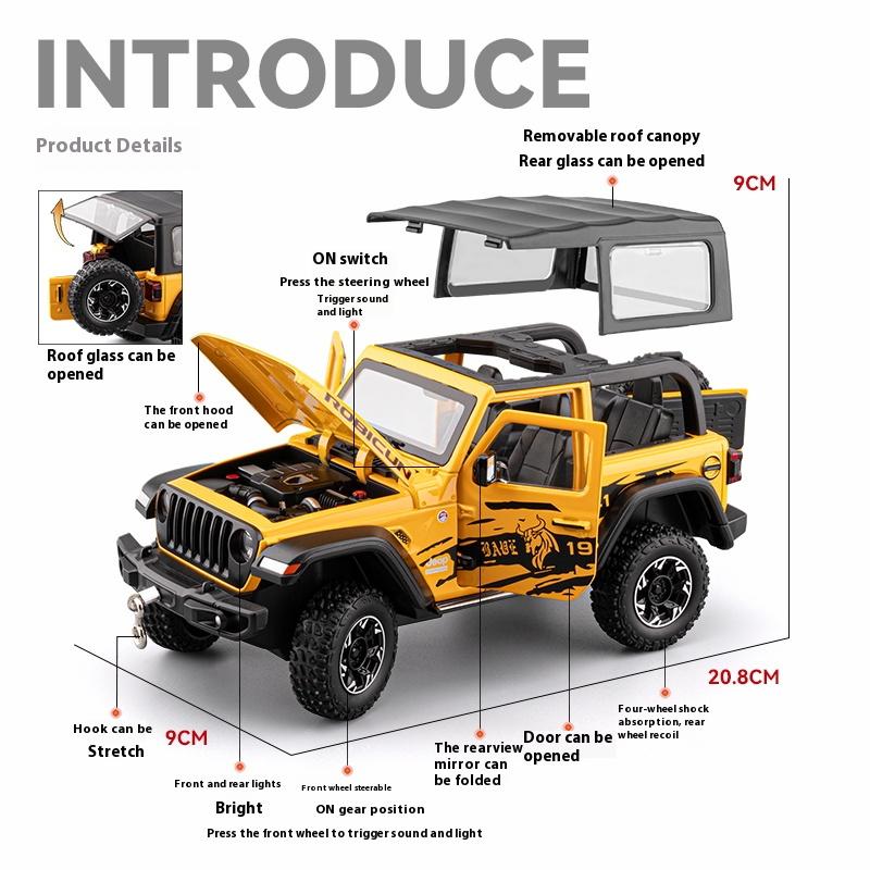 1/24 Alloy Die-cast Wrangler Off-road Vehicle Model Simulation Sound and Light Tire Shock Absorption Children's Toy Ornaments