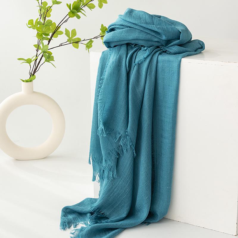 Spring & Summer Lightweight Sunscreen Shawl: Imitation Cotton-Linen, High-End Silk Gauze Scarf, Solid Color for Women