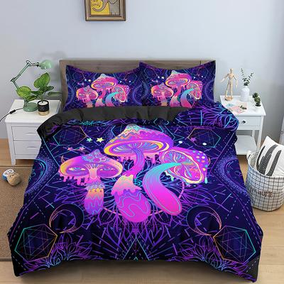 Mushroom Bedding Set Psychedelic Soft Duvet Cover Set Purple Comforter Cover Full King Queen Size 2/3pcs Polyester Quilt Cover