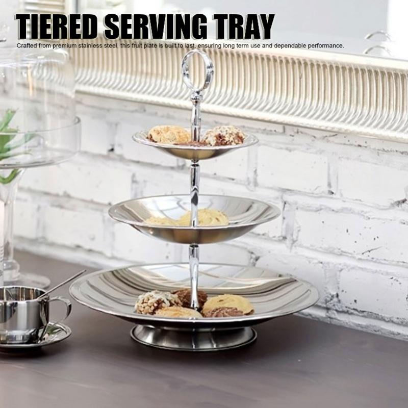 Tiered Serving Tray Stainless Steel Large Capacity Multi Functional Fruit Pastry Holder Cupcake Stand For Home Bar Type 2
