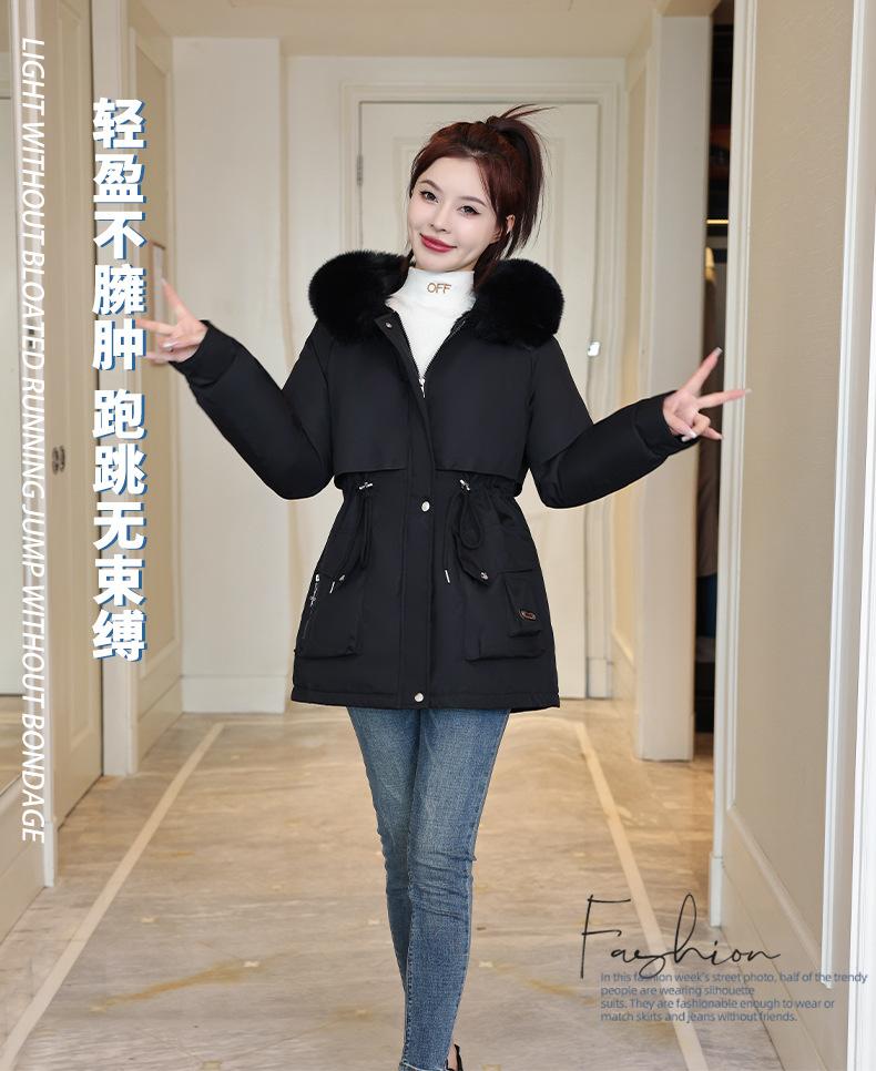Pie overcome women's winter new waist and thin small medium and long thickened down cotton-padded jacket