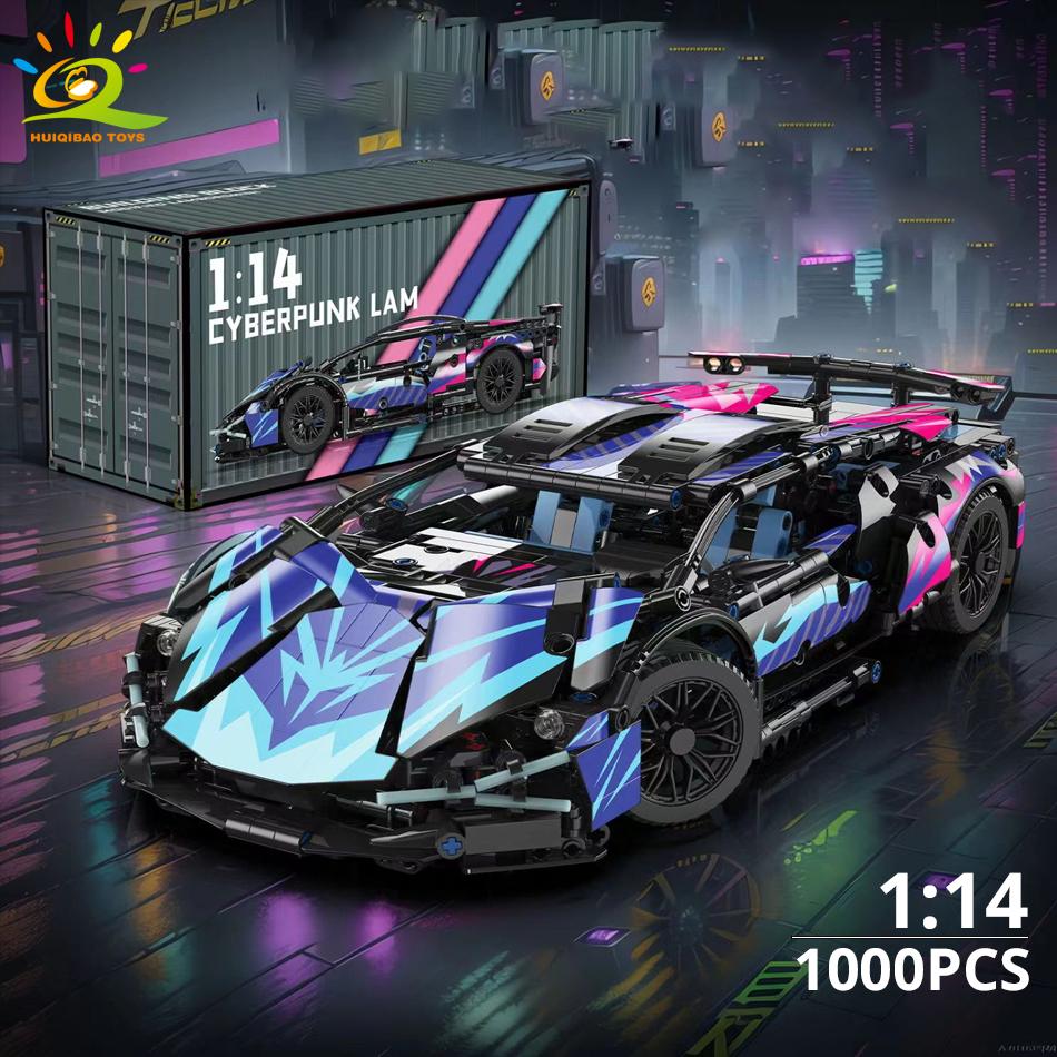 HUIQIBAO 1:14 Racerbiler Teknisk Modell Byggeklosser MOC LED-linje Klosser Utstillingsboks Barn Bykonstruksjonsleke Gutt Spill