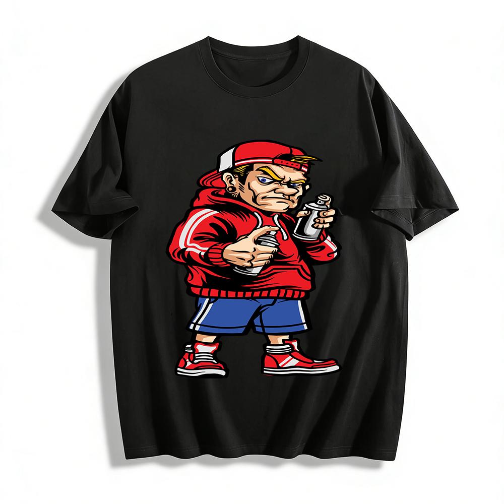 Street Graffiti Cool Boy Print Casual Hoodie Pure cotton T-shirt XXS