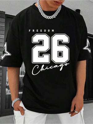 FREEDOM Number 26 Print Mens T-Shirt Man Short Sleeve Sportwear Football T-Shirt Vintage Oversize 5 Colors Tees Men Clothes