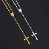 Silberfarbene Rosenkranz-Halskette Für Frauen Männer 6MM Metallperlen Lange Kette Kruzifix Kreuz Anhänger Religiöser Gebets-Party Schmuck Geschenk