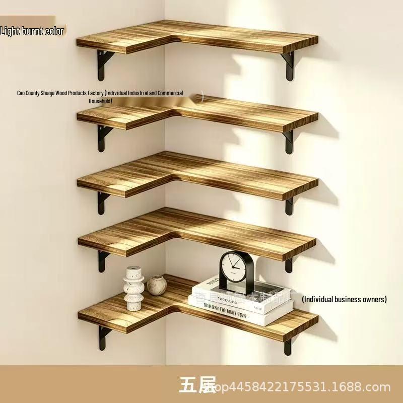 Wooden Corner Shelf with Iron Frame for Living Room, Kitchen, or Bathroom - Ideal for Books, Toys, and Storage.