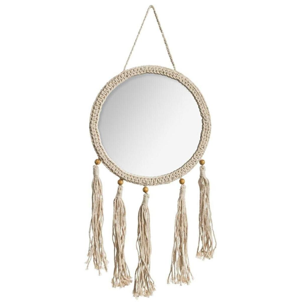 Round Mirror Cord Natural With Fringes 78X31Cm
