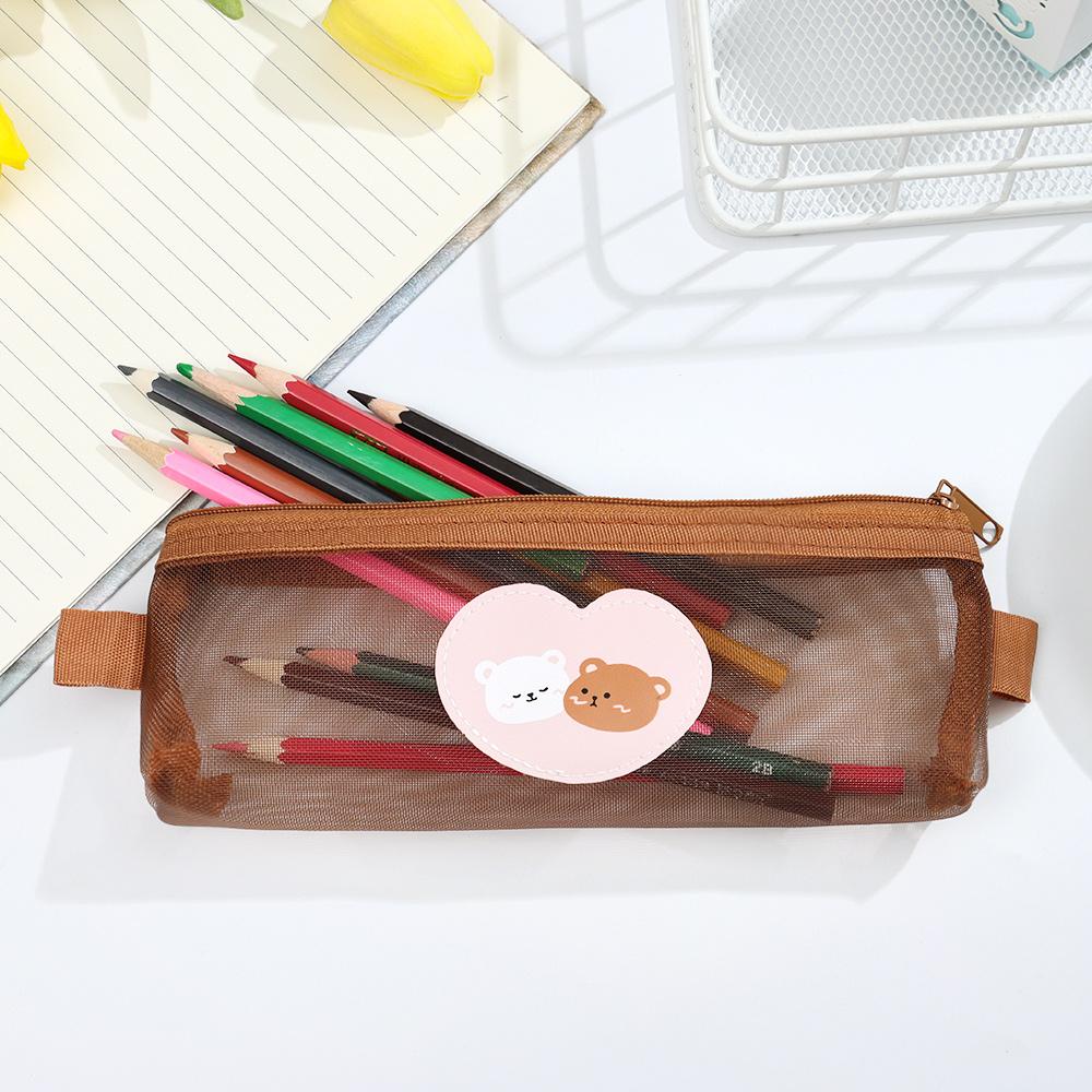 Cute Storage Bag Large Capacity Mesh Pencil Case Stationery Student Pencil Bag Pouches