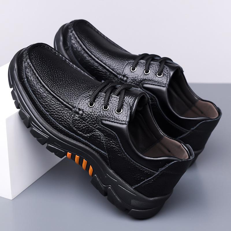 Spring Autumn New Designer Casual Shoes for Men Fashion Solid Color Leather Shoes Male Soft Sole Lace Platform Dress Shoe Man