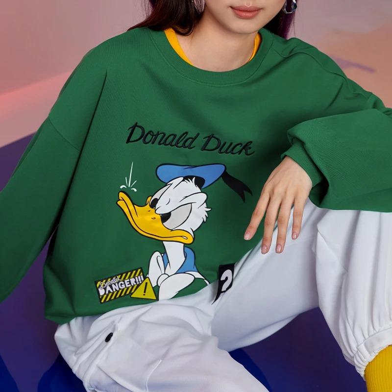 Li-Ning X Disney Co-Branded Cartoon Print Round Neck Loose Pullover Sweatshirt Women Tops Spring-Green AWDS596-4