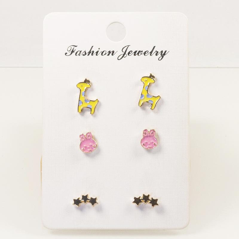 S925 silver needle cold wind giraffe rabbit stud earrings set retro design stud earrings bone stud earrings cover серебряный