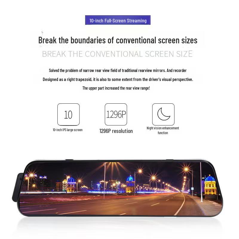 10-Inch HD Rearview Mirror: WiFi Dash Cam with Voice Control & Streaming Backup Camera