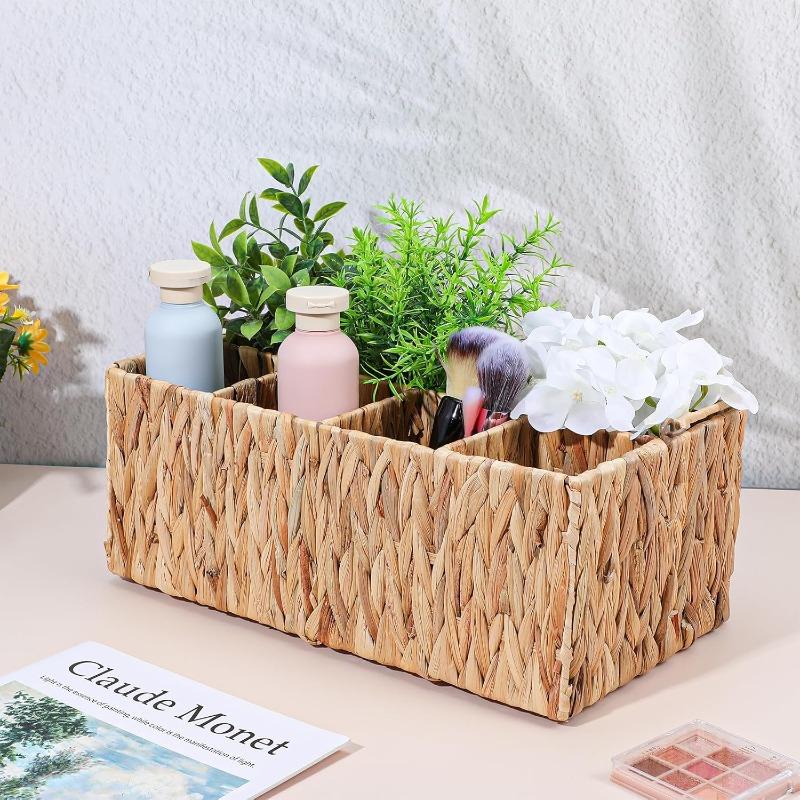 Party Wicker Cutlery Rack with Handle Woven Split Picnic Basket Outdoor Party Essentials (5 Compartments) Convenient Practical