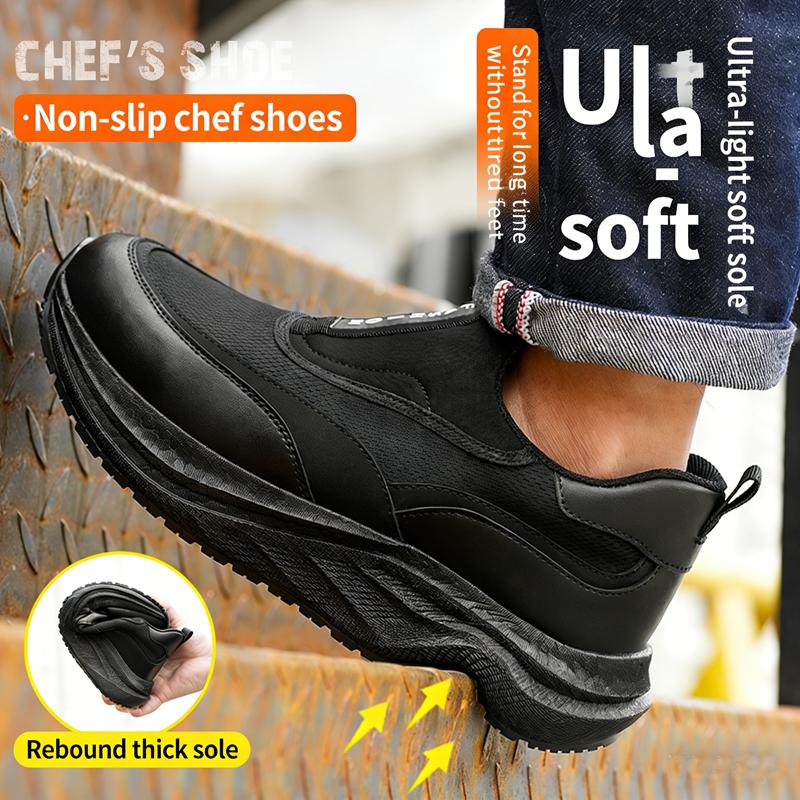 Platform Men's Leather Shoes Waterproof Anti Slip Chef Shoes Wear Resistant Men Casual Shoes Oil Resistance Chef's Boot Loafers