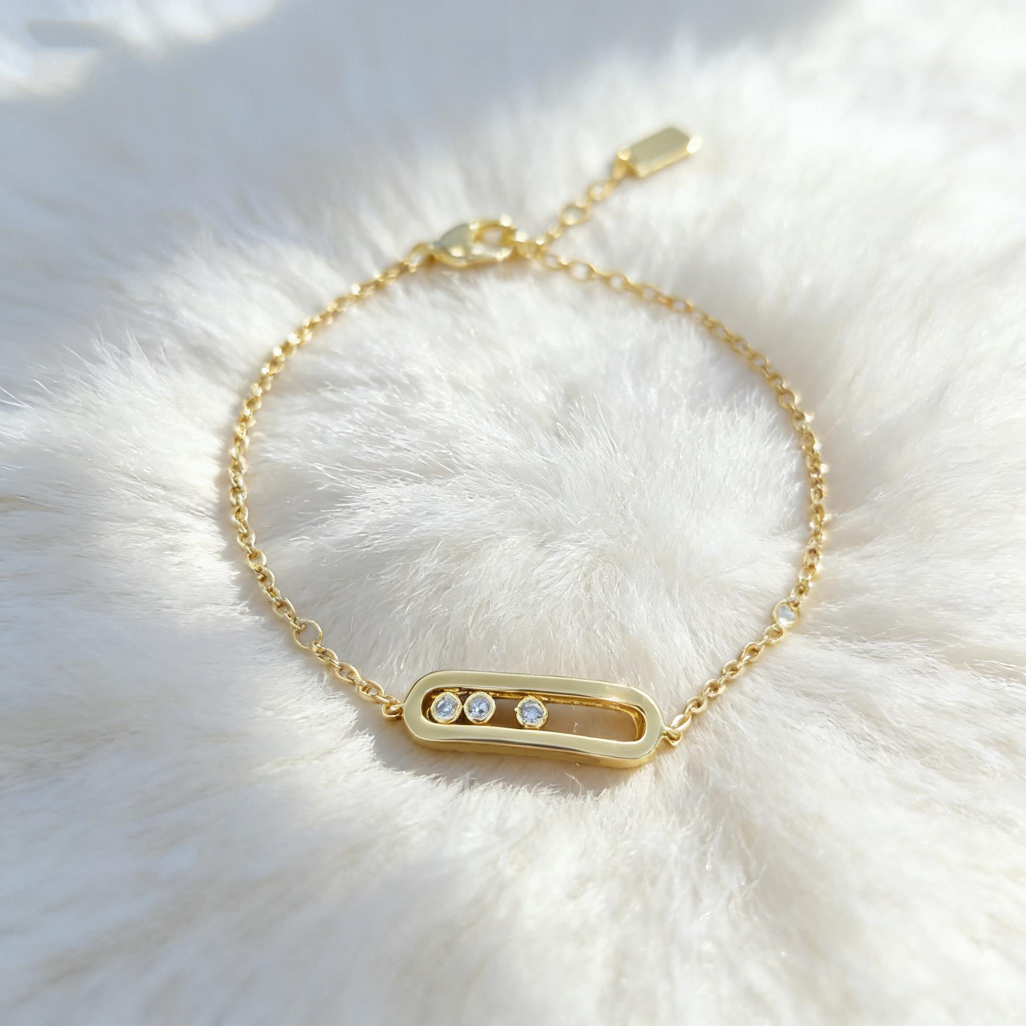 925 Silver Simple Rectangular Adjustable Bracelet with Zircon | Suitable for women s everyday wear/dates золотой