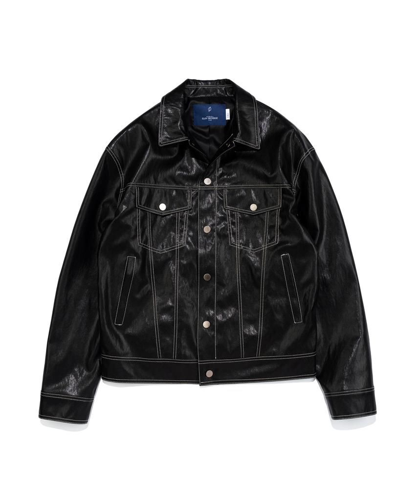 Giacca in Pelle Trucker Stitch Slowuniverse (Nero)