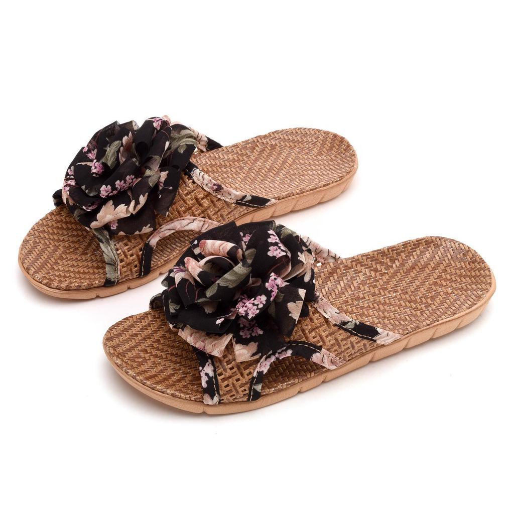 Summer Cool Rattan Mat Slippers - Bowknot Design, Non-Slip Indoor Bamboo Weave, Fish Mouth Style