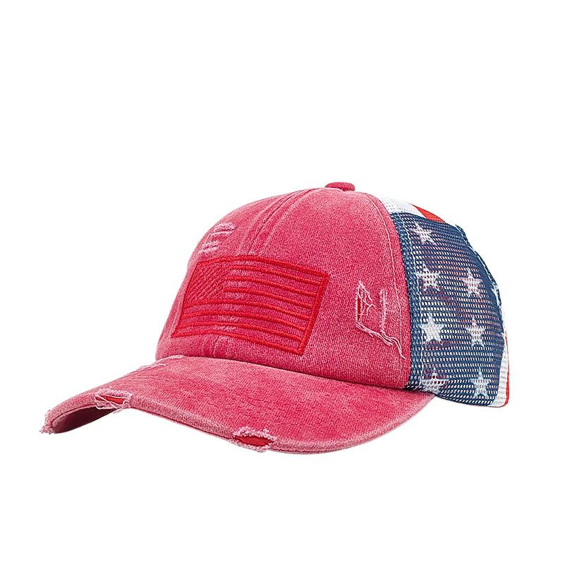 Vintage Washed Distressed Trucker Hat, American Flag Embroidery Baseball Cap for Men Women L красный
