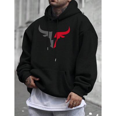 Manfinity Homme Men's Cartoon Bull Pattern Drop Shoulder Drawstring Hoodie