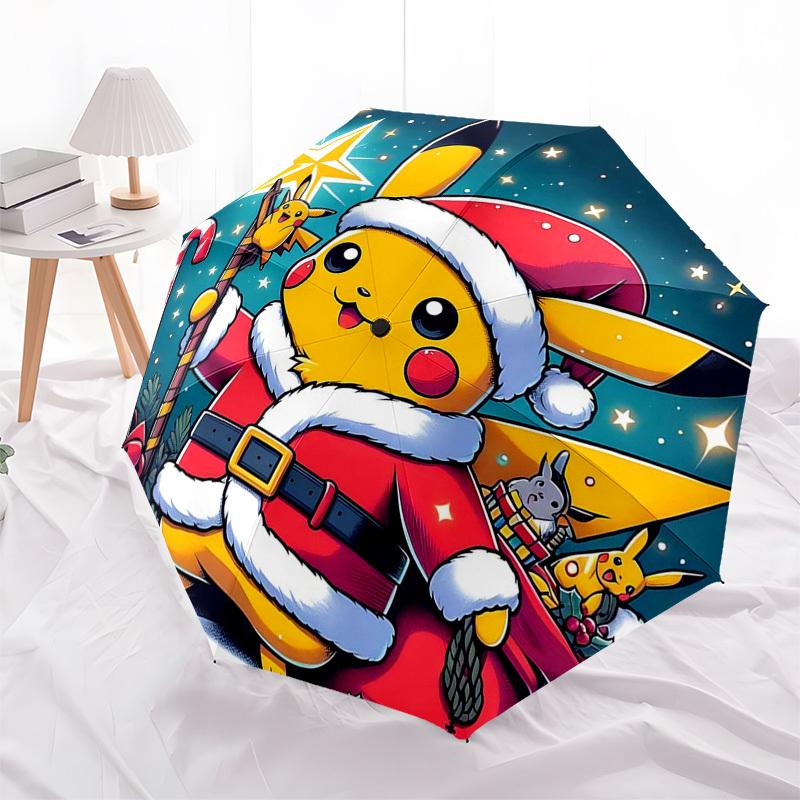 

1pc Pikachu Christmas Santa Hat Auto Open Close Umbrella, Portable 3-Fold Design with 8-Bone Iron Frame, Outdoor Umbrella, Festive Gift for Fans, Trav