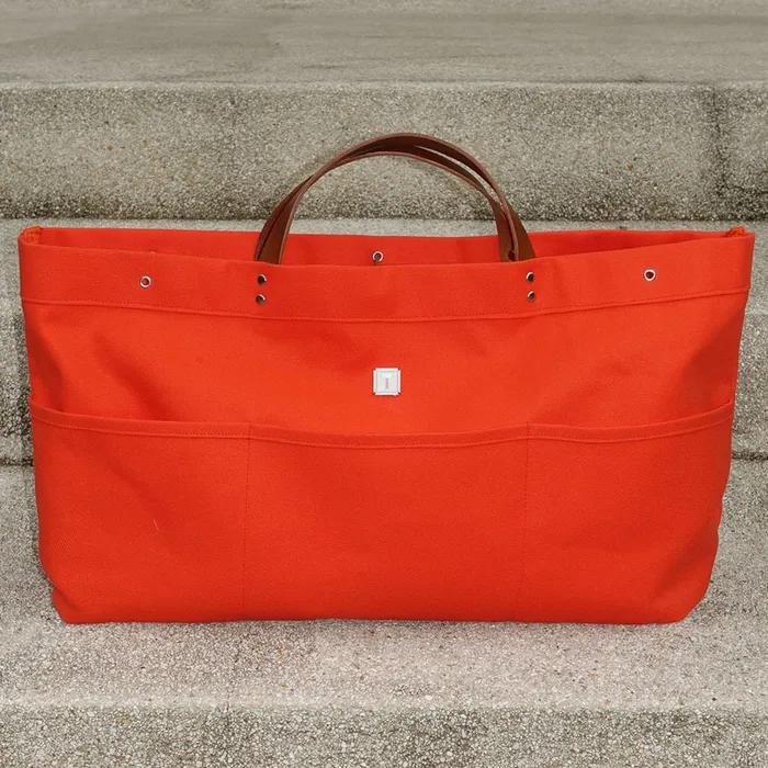 TIRARE-1930 Made in Japen Canvas Cotton100% KAWASHIMA Italy-buttero Strap Tote Bag _ Orange (L)
