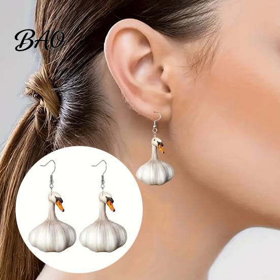 Creative Cartoon Duck Jewelry for Women 1 Pair Funny Earrings, Novelty Garlic/Banana Dangle Drop Earrings Lightweight Women, Cute Acrylic Animal Gifts
