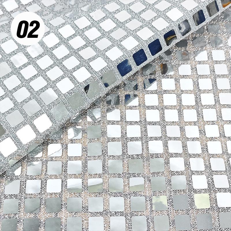 Premium Designer Fabric for Party Dresses - Soft Mirror Mesh with Metallic Dark Gold Square Lattice & Lurex Shimmer