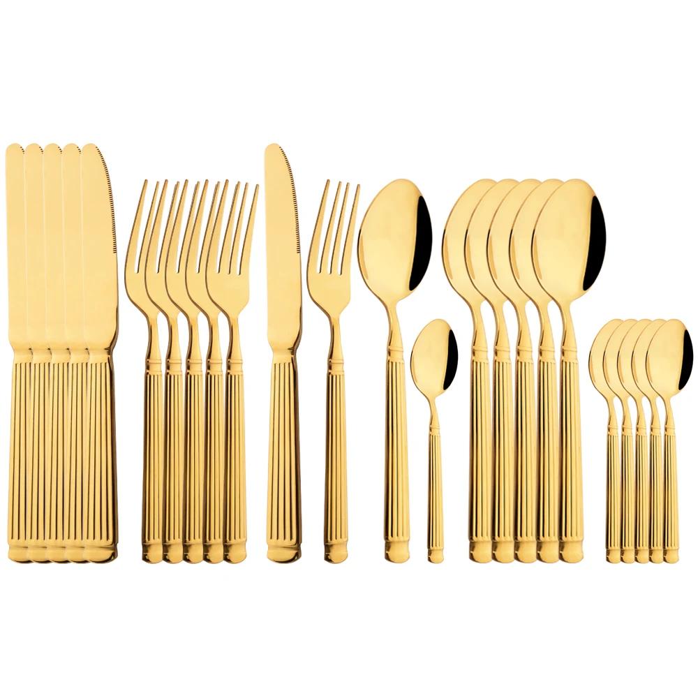 Mirror 6/24Pcs Tableware Set Stainless Steel Cutlery Knife Cake Fork Coffee Spoon Dinnerware Vintage Home Kitchen Flatware Set
