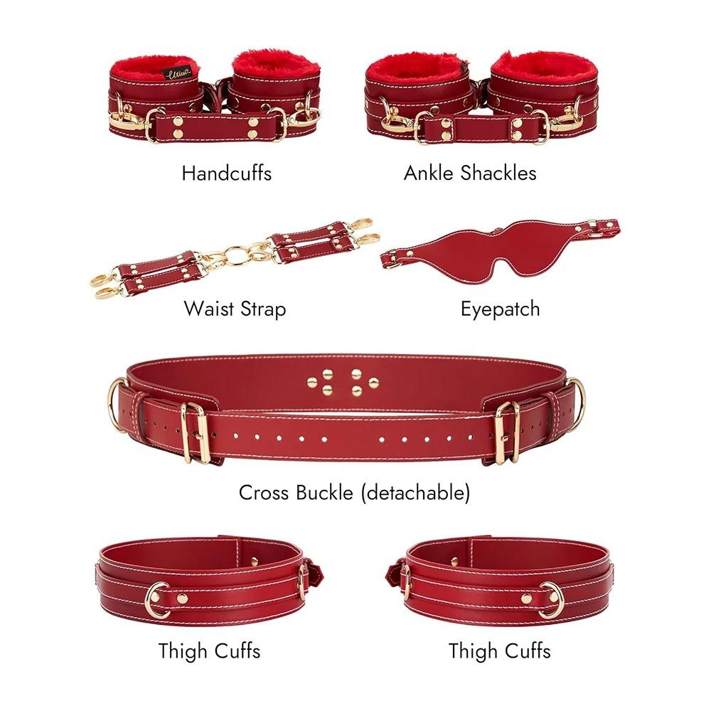 Sex Bondage  Kit Restraints 6PCS Sets Adjustable Handcuffs Ankle Cuff Thigh Cuffs Blindfold Cross Strap Adult SM Games Toys