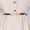 Women's Leather Decorative Buckle Pull-Through Waistband Belt for Skirts and Suits - Punch-Free Design.