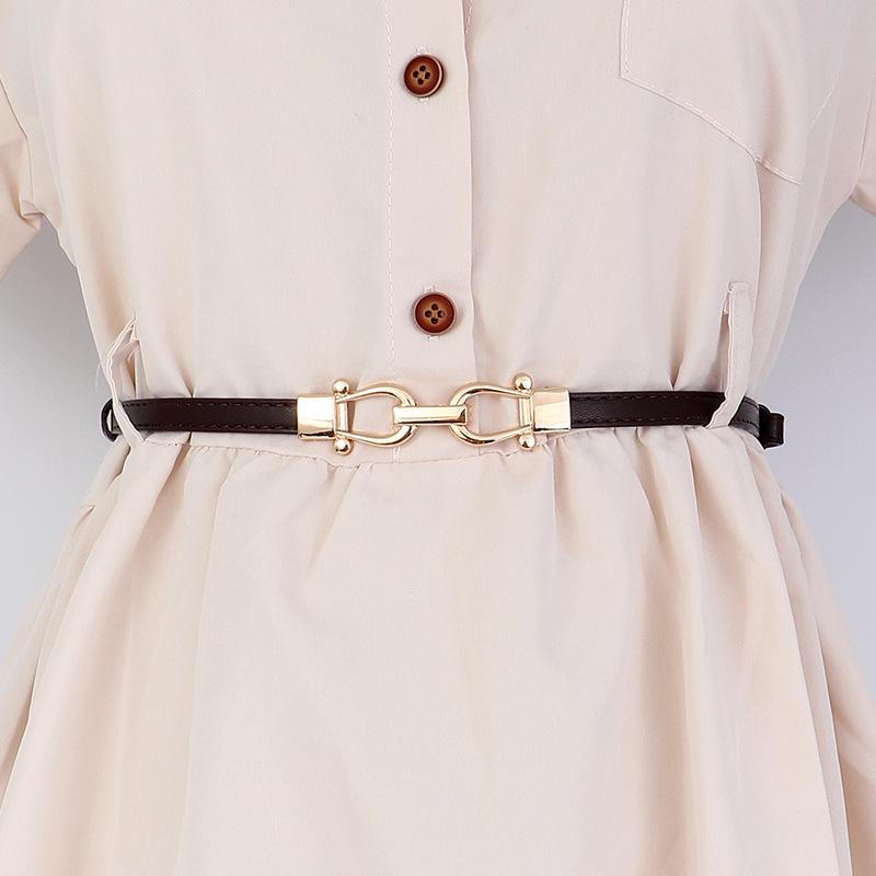 Women's Leather Decorative Buckle Pull-Through Waistband Belt for Skirts and Suits - Punch-Free Design.