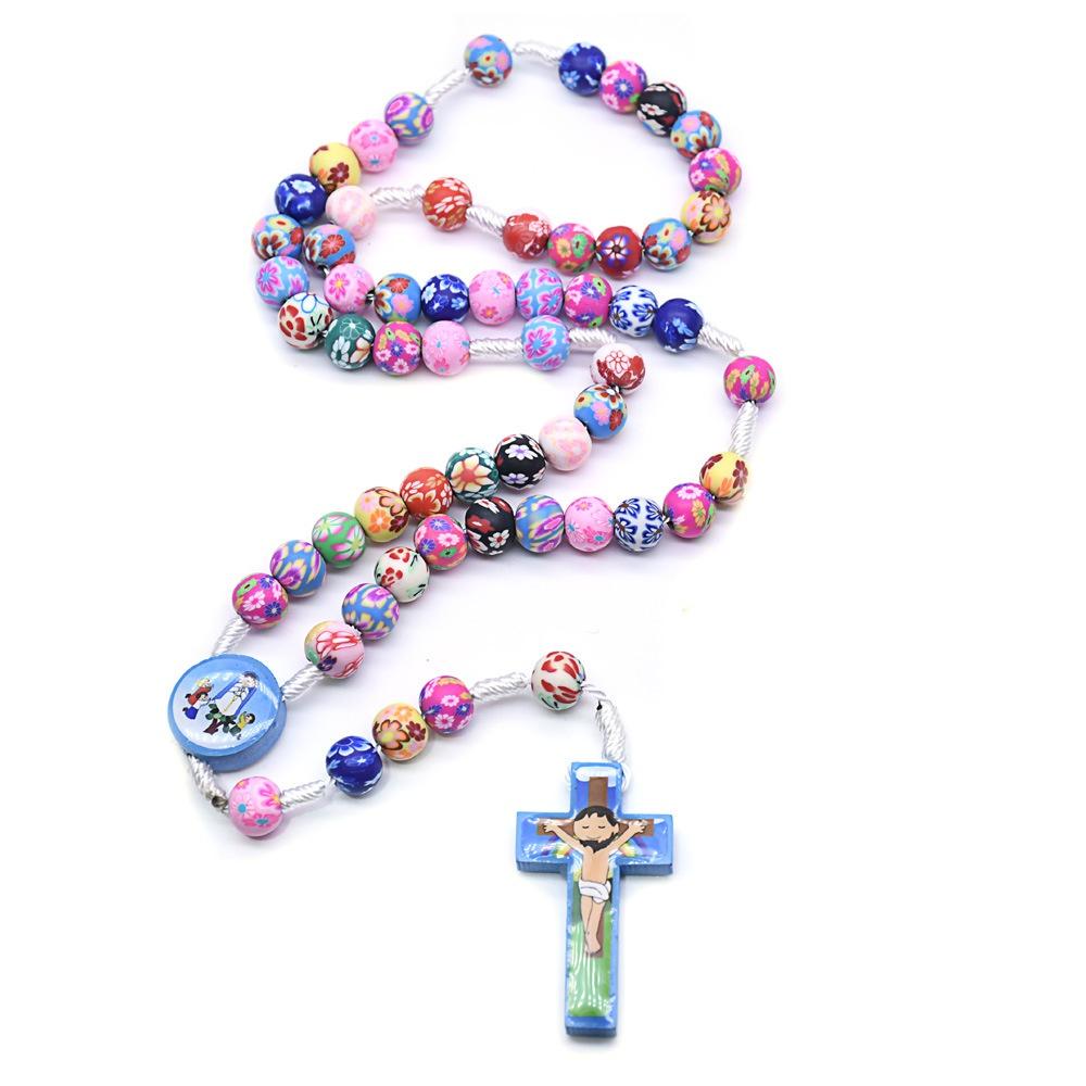 1PC Colorful Ceramic Bead Bracelet - Cartoon Cartoon Cross Bracelet Catholic Holy Christ Cross Prayer Bead