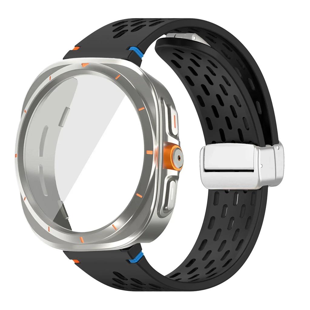 Case+Strap for Samsung Galaxy Watch 7 6 40mm 44mm Silicone Magnetic buckle Band Change To Ultra  Tempered Glass Screen Protector