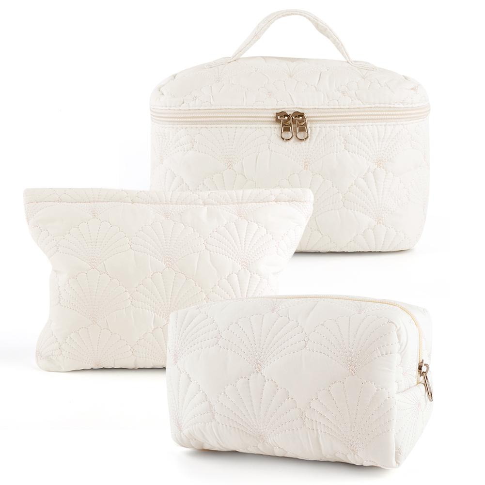 

1/2/3Pcs Quilted Makeup Bag Puffer Cosmetic Bag Aesthetic Makeup Organizer Bag Large Capacity Shell Pattern Simple Make Up Bag