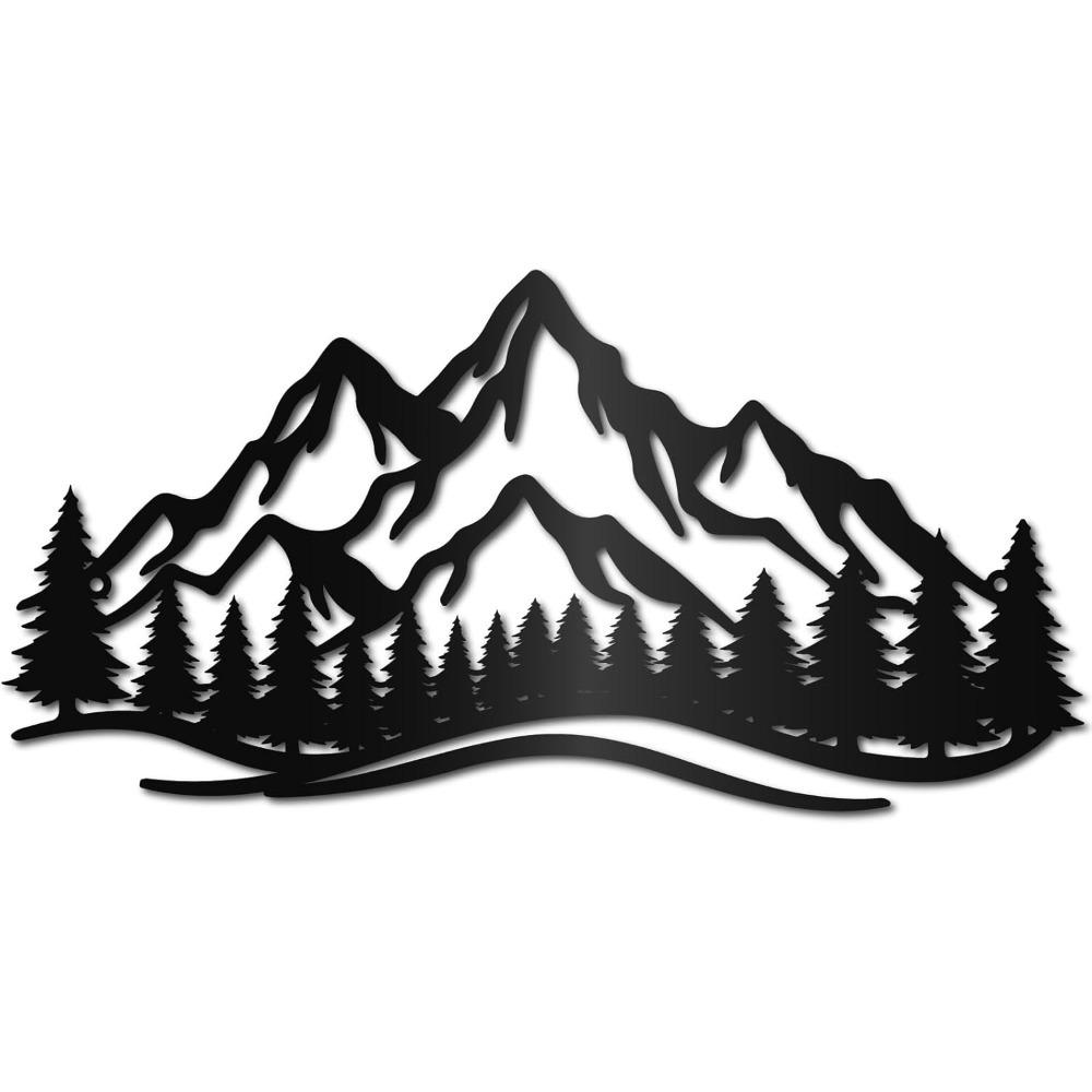 Metal Wall Art Forest Landscape Sculpture Black Hollow Out Home Decor Sign for Living Room Bedroom Indoor Outdoor 40x20cm