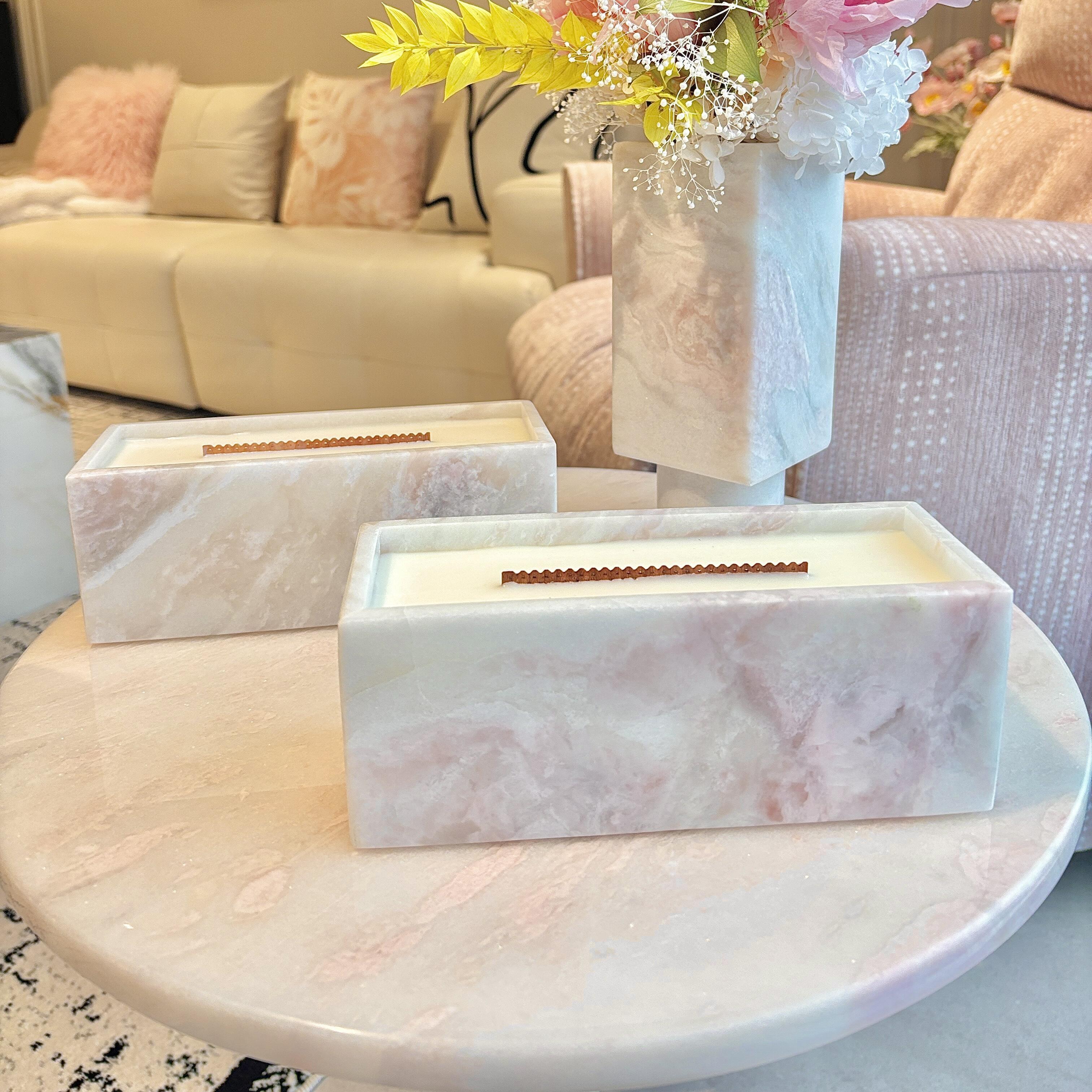 Modern Nordic Pink Marble Candle Holder Honed for Hotel Villa Home Jewelry Decoration Candle Holder