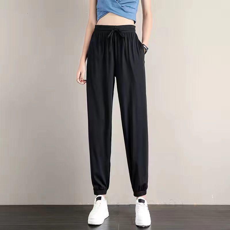Pantalones de Encaje Acampanados de Seda de Hielo para Mujer - Sueltos, Adelgazantes, Modernos, Ligeros para Verano