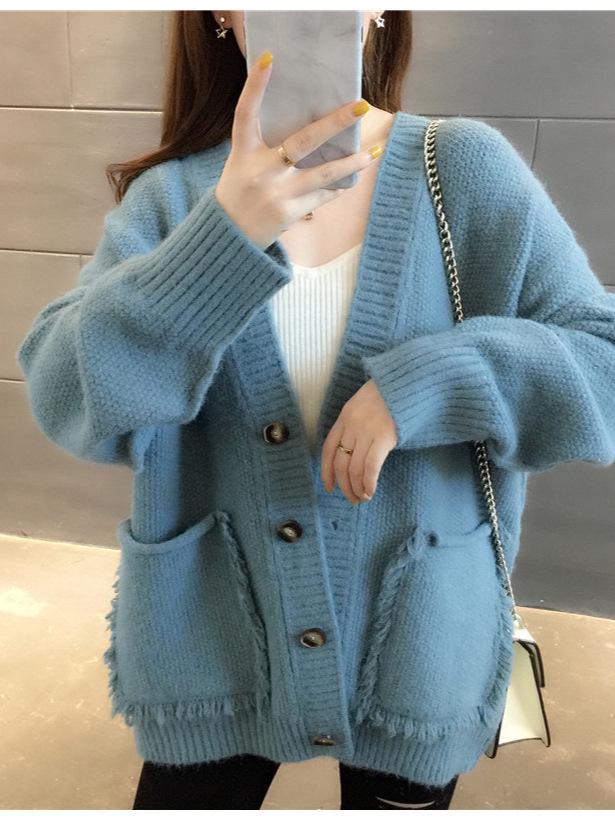 Women's Korean-Style Long Sleeve Loose Knit Cardigan - Autumn/Winter Versatile Sweater