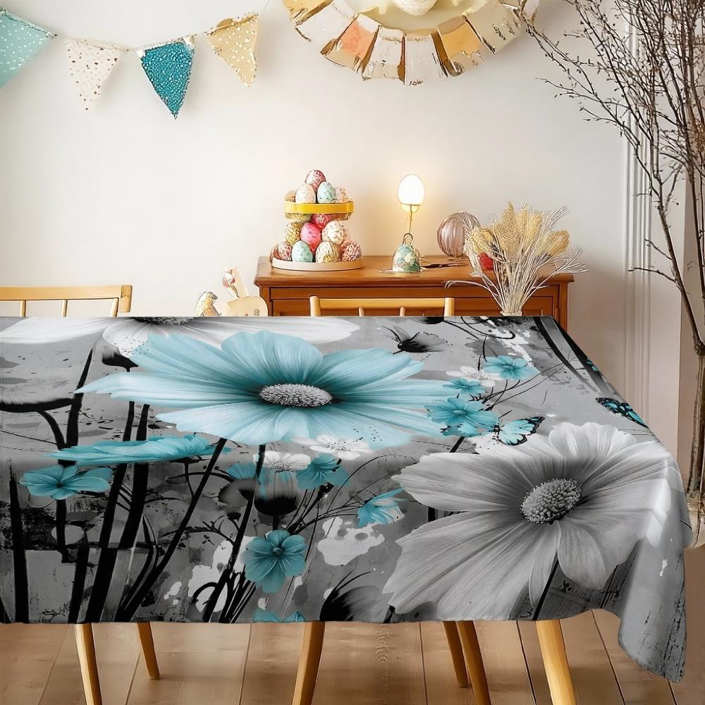 Floral Daisy Pattern Rectangle Table Cloth for Table Decor Kitchen Dining Waterproof Reusable Tablecloth for Tables Wedding