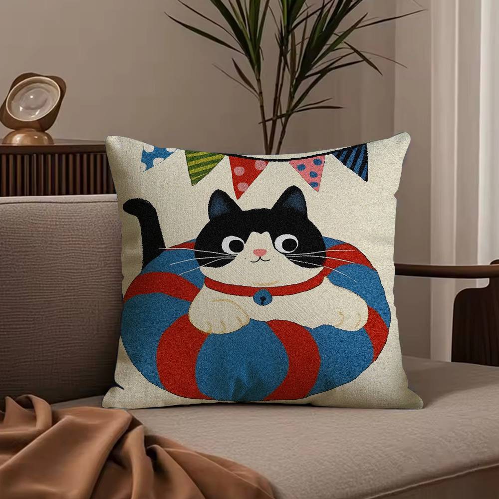 Cartoon Cat Cute Pillow Case Anti-dustmite Pillowcase Invisible zipper silky short plush Sofa cushion cover
